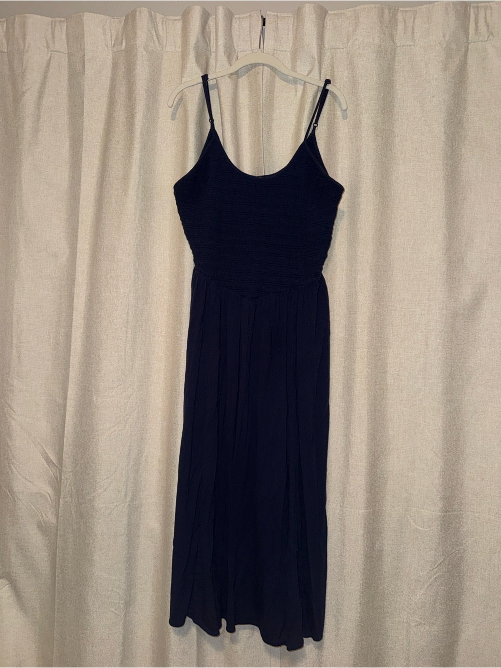 aerie at the barre smocked midi navy dress